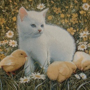Картина - наволочка 44*64 "Котенок и цыплята "